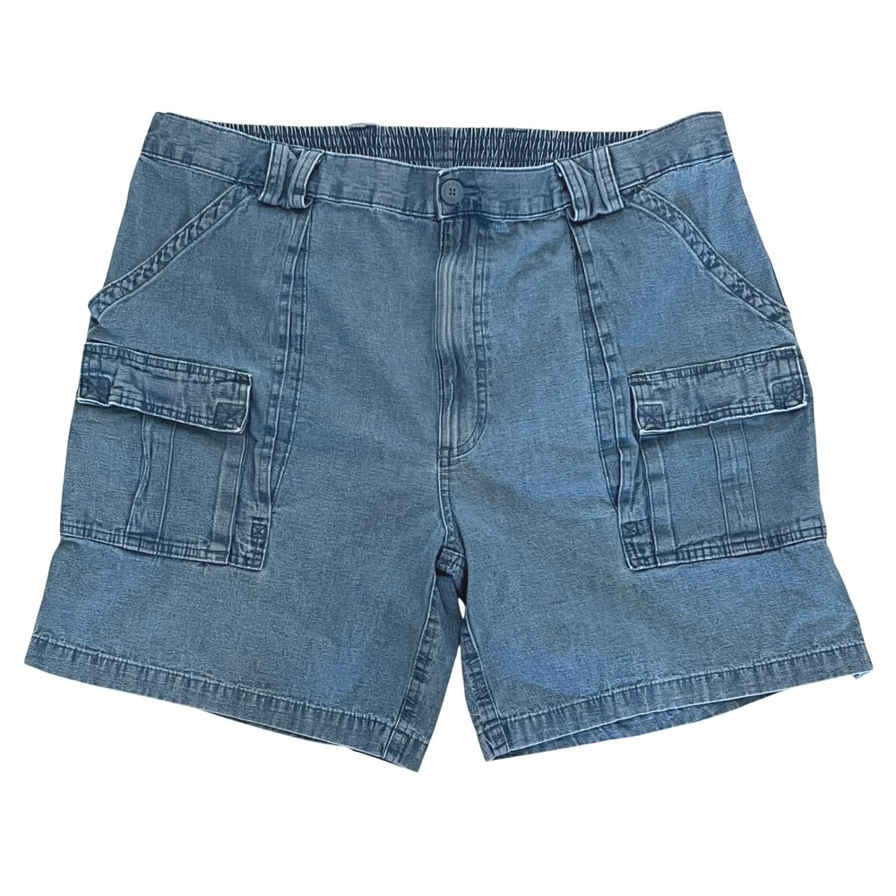 Weekender Mens Denim Cargo Shorts 42 Blue Elastic Waist Utility Hiking Fishing